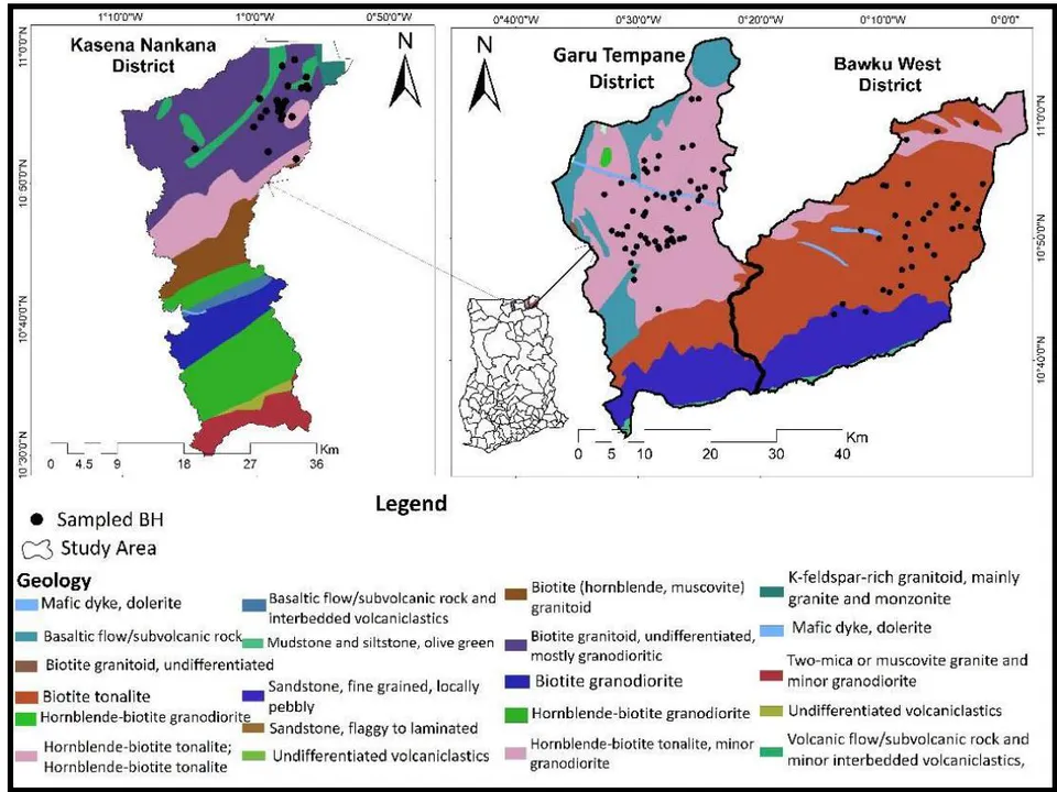 Figure 1: The Study Area Geology Map with Boreholes Sampled