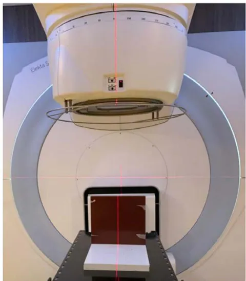 Figure 2: Elekta Linear Accelerator with Water Phantom Solid positioning in the gantry