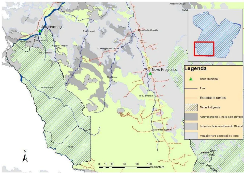Figura 3: Expansão da exploração aurífera na bacia do Tapajós Fonte: elaborado pelo primeiro autor a partir de dados do MacroZee da Amazônia Legal (MMA, 2010).