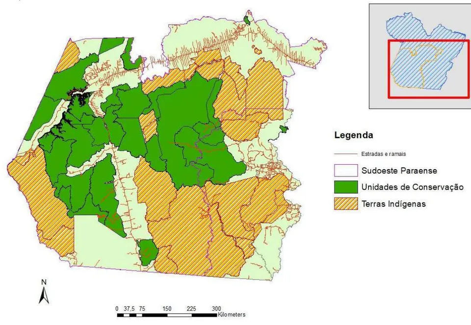 Figura 12: Sudoeste Paraense: Unidades de Conservação e Terras Indígenas Fonte: elaborado pelo primeiro autor, a partir de dados do MacroZee Amazônia da Amazônia Legal (MMA, 2010).