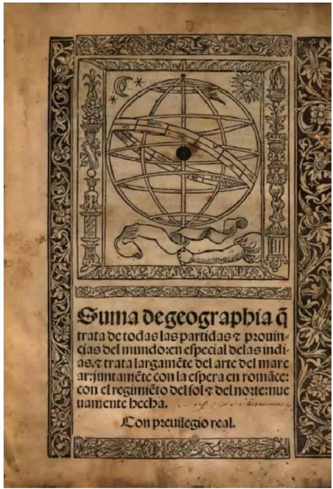 Figura 1: Frontispicio la Suma de Geografia [...] de Fernández de Enciso (Sevilla, 1519).