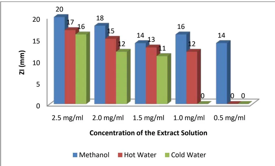 Figure 6: Antibacterial Activity of T. tetraptera Fruit Extracts on Pseudomonas aeruginosa