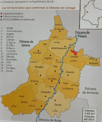 Mapa de la jurisdicción eclesiástica de la Diócesis de Cartago