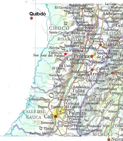 Mapa del epicentro del sismo en San José del Palmar y áreas afectadas