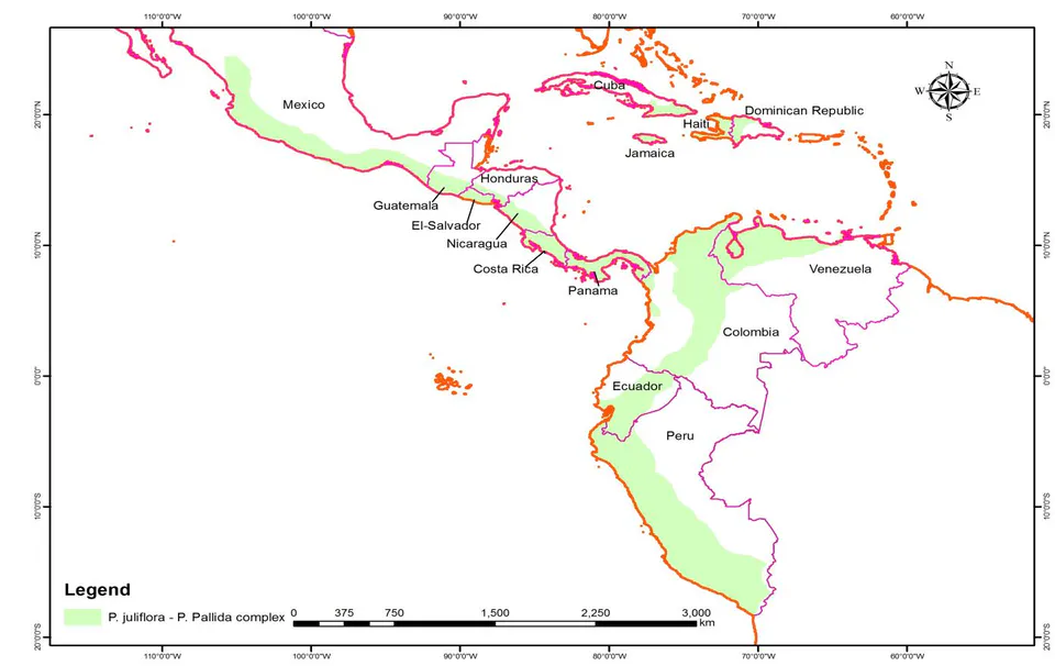 Figure 4: Pj native distribution (in green) Adapted from Pasiecznik et al. (2001).