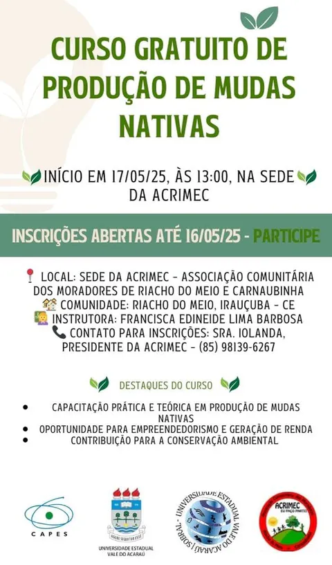 Promotional poster with course schedule, venue, and institutional logos for the native seedling production training.