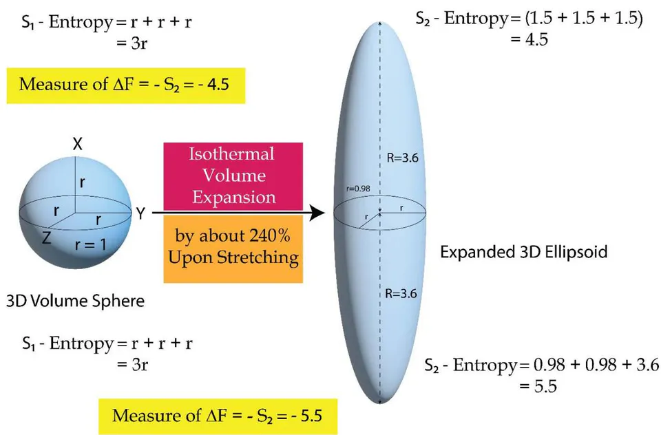 Figure 19: Geometrical Profile of a Typical 'Isothermal Volume Expansion upon Heating' vis-à-vis a typical 'Isothermal Volume Expansion upon Stretching'