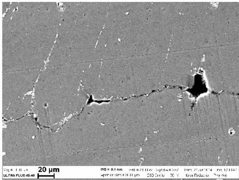Fig. 10: Microstructure LSBs of duralumin in the zone of transition of the spall crack into the strain localization band.