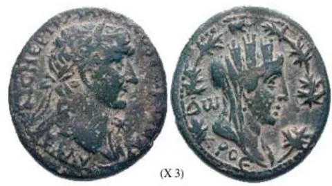 Fig. 4: Trajan (obverse) and Doros (reverse), 98-117 CE, Dor. Reference: Porto 108 Fig. 6: Trajan (obverse) and Tyche-Astarte with crown of turrets (reverse), 98-117 CE, Dor. Reference: Porto 110