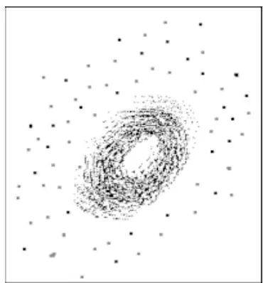 Fig. 5: An atom near or at light speed may reduce to a small, flat disc of rotating particles [1].