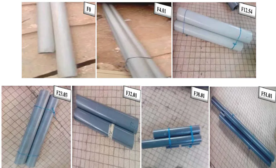 Figure 1: Unloaded PVC tubes and PVC tubes loaded with micronized dura palm kernel shell powder.