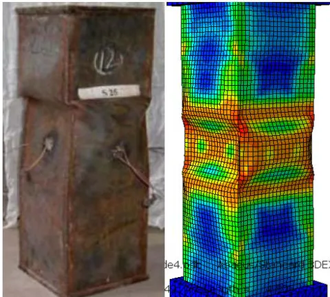 Figure 9: Comparison between the local buckling failure modes of the test and FE model for the (US25) specimen