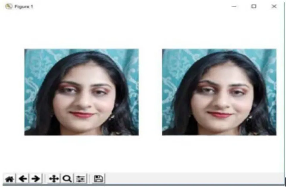 Fig. 3: Original image (left) and its deformation using the rigid MLS method (right). After deformation, the face eyebrow is reshape