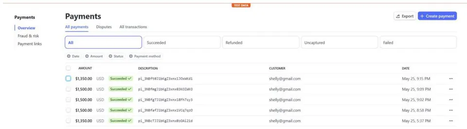 Figure 38: Snapshot of Stripe Secret Key in Back-End Figure 39: Payment Details from Stripe Payment Gateway