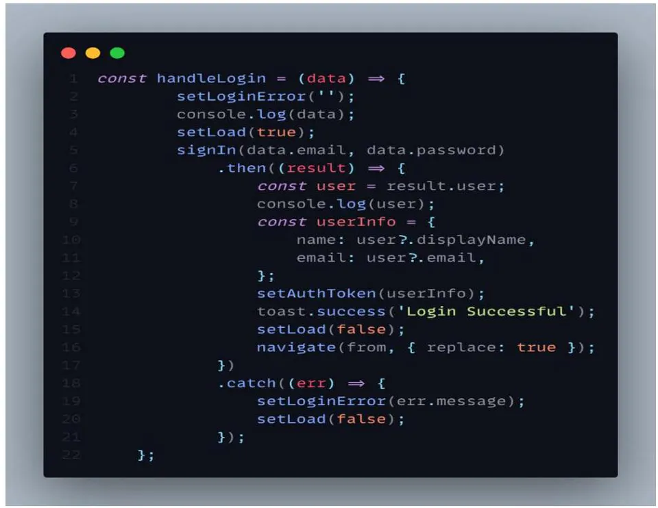 Figure 18: Code Snippets of Login