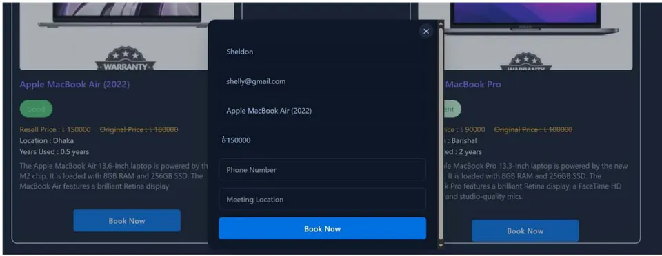 Figure 33: Booking Modal