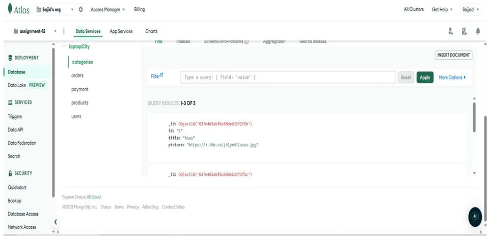 Figure 8: Screenshot of the MongoDB Atlas