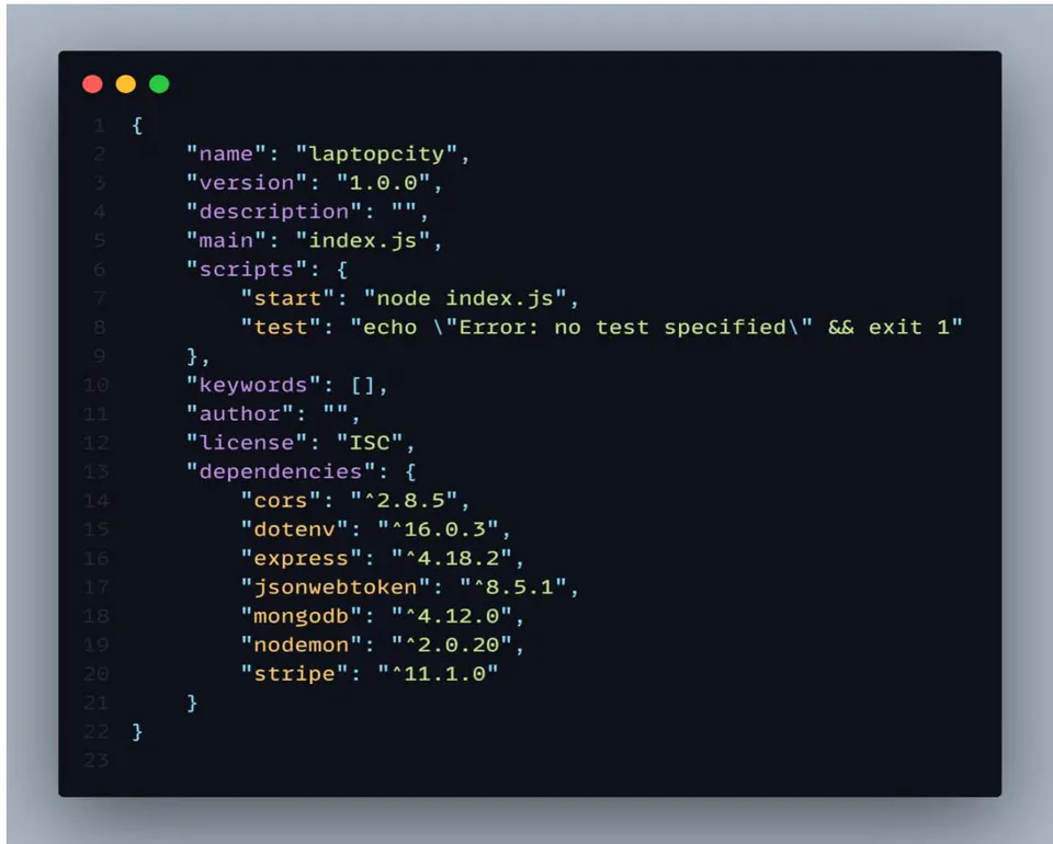 Figure 5: PackageJson File of Laptop City (Multi-Vendor E-Commerce Web App)