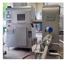 Elea PEF Pilot Dual (left) with DN-80 accessory (right) and flow meter (front).