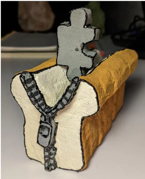 Figure 4: Final Sculpture of Bread, Zipper, Puzzle Piece