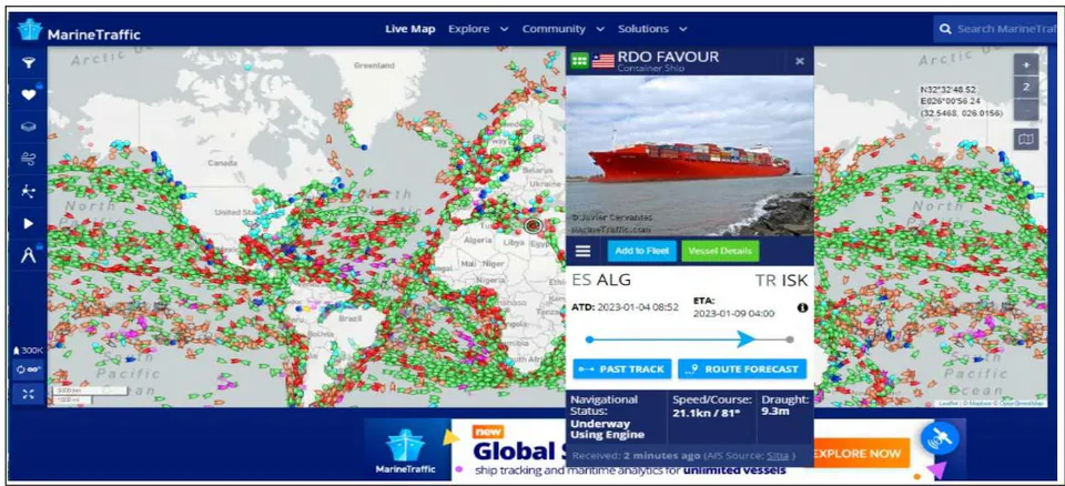 Figure 17: Ships' Data from Satellite Captures (Marine Traffic, 2023)