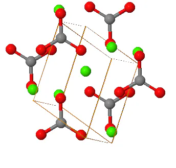Fig. 1: Rhombohedral unit cell of calcite