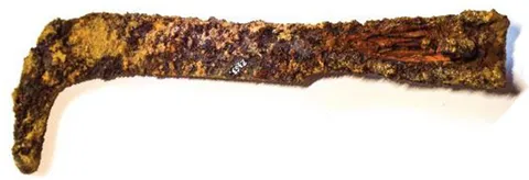 Fig. 3. Iron hedge bill / billhook, 28.5 cm, Ravne 3 (photo: Osmanagich, Hoyle, Agić & Delibašić, 2023; republished in Osmanagich, 2025).