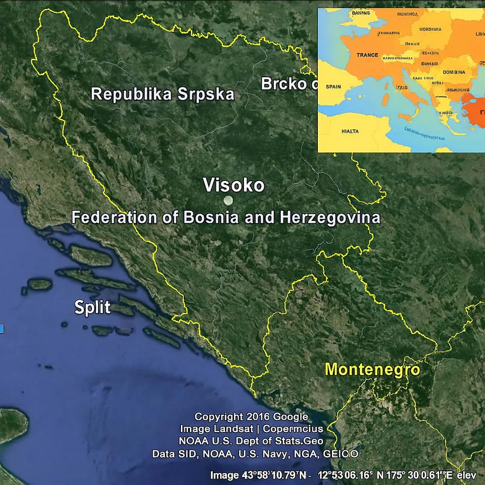 Fig. 1a. Regional location of Visoko within Bosnia and Herzegovina and the wider Balkans.