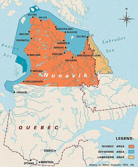 Geographic administrative map of the Nunavik territory within the province of Quebec