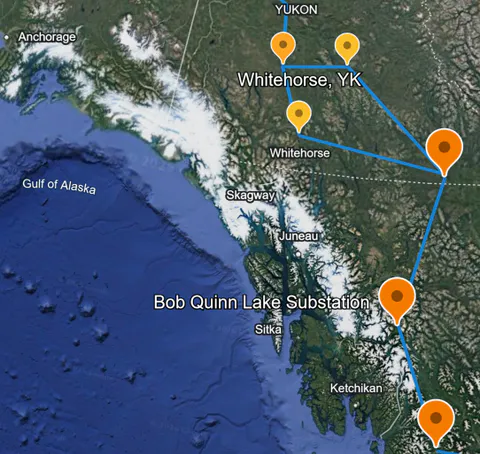 Route alignment of the Yukon northward transmission branch from Bob Quinn Lake to Whitehorse