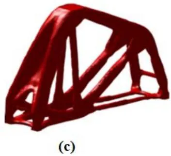 Fig. 6: Topology optimal for deep beam: (a) SESO-MMA; (b) SESO - OC and (c) VLSM-MMA