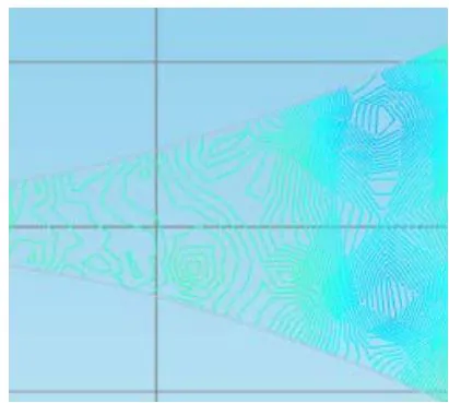 Figure 10: Pressure contour in turbulent regime obtained von Karman vortex streets