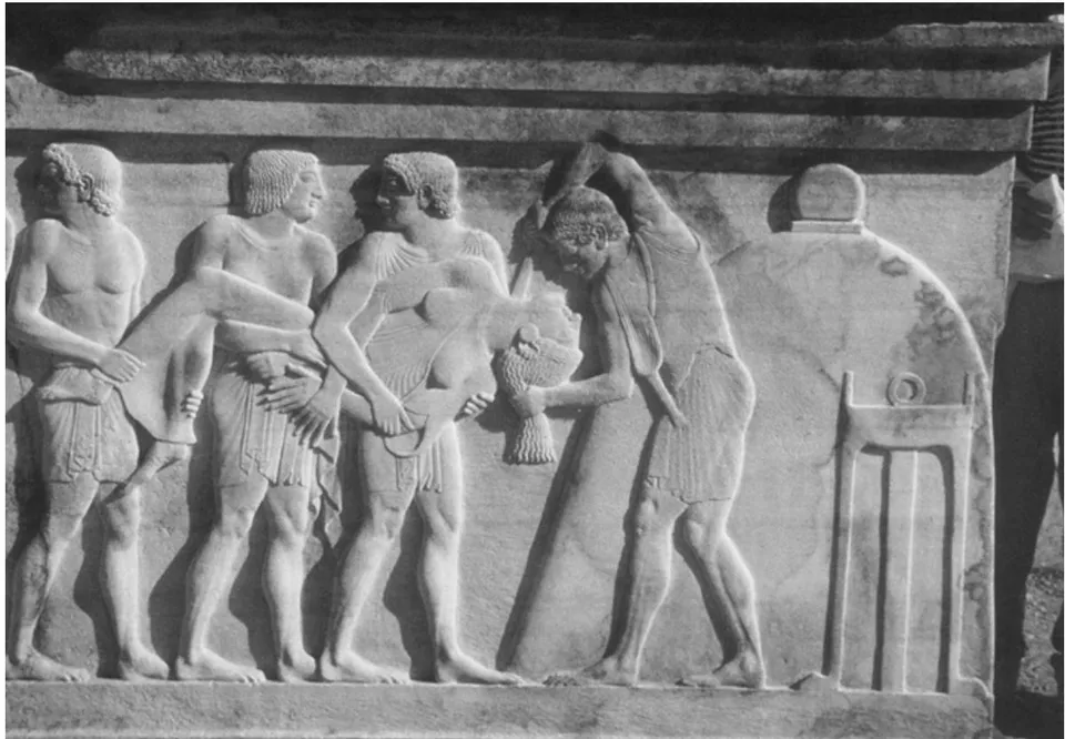 Fig. 8: Detail of a sarcophagus from Çanakkale, near Troy, Dated to around 500 B.C. Çanakkale Archaeological Museum. Troy Project, University of Tübingen.