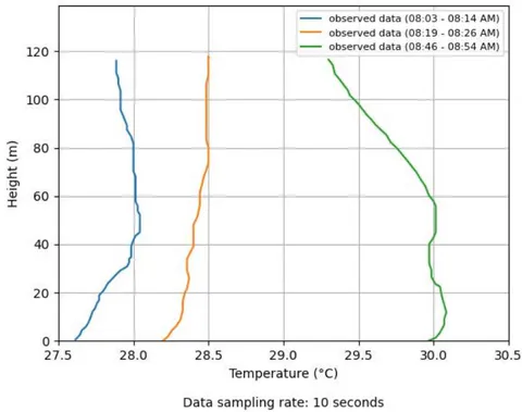 Figure 5: Vertical temperature profiles generated by observed data for Itaipu on March 14th, 2023.
