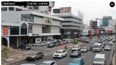 Figura 4: Encuadre y campo de visión de la cámara PC1 para el supermercado Rey y la PC2 para la Plaza Regency.