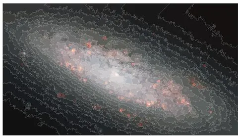Fig. 5: Galaxy NGC6503: Its swirling spiral arms are displayed by HST Advanced Camera for Surveys, where bright (red) regions of gas are seen scattered through its spiral arms and bright (blue) regions contain stars that are forming. Dark brown dust areas are in the galaxy's arms and center. (NASA/ESA Hubble Space Telescope image).