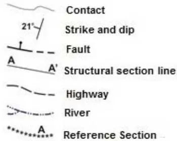 Figure 3: Geologic map and general structural section of the Numí River area, close to Tlaxiaco