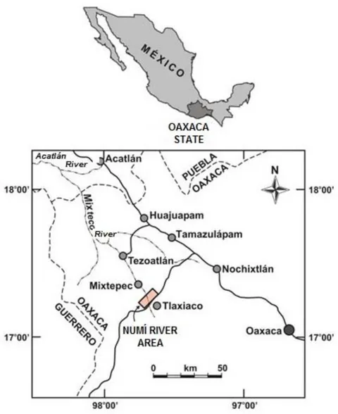 Figure 1: Localization Map of the Numí River area, close to Tlaxiaco, Oaxaca