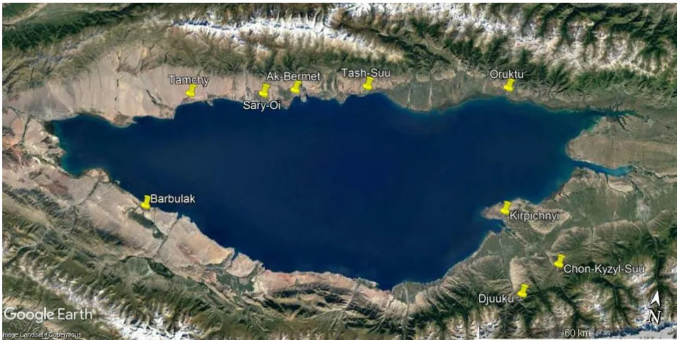 Figure 1: Location Map of Geothermal Sources in Issyk-Kul Region