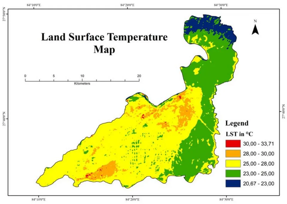 Figure 5: Land Surface Temperature Map of Bharatpur Municipality.