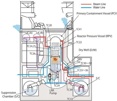 Fig. 15: Cross section of the reactor and estimated location of the position of the thermometer