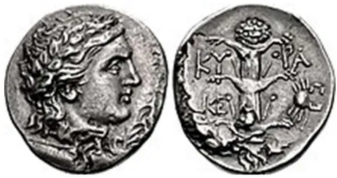 Figure 3: A coin of Magas of Cyrene c. 300-282/75 BC. Reverse: silphium and small crab symbols.